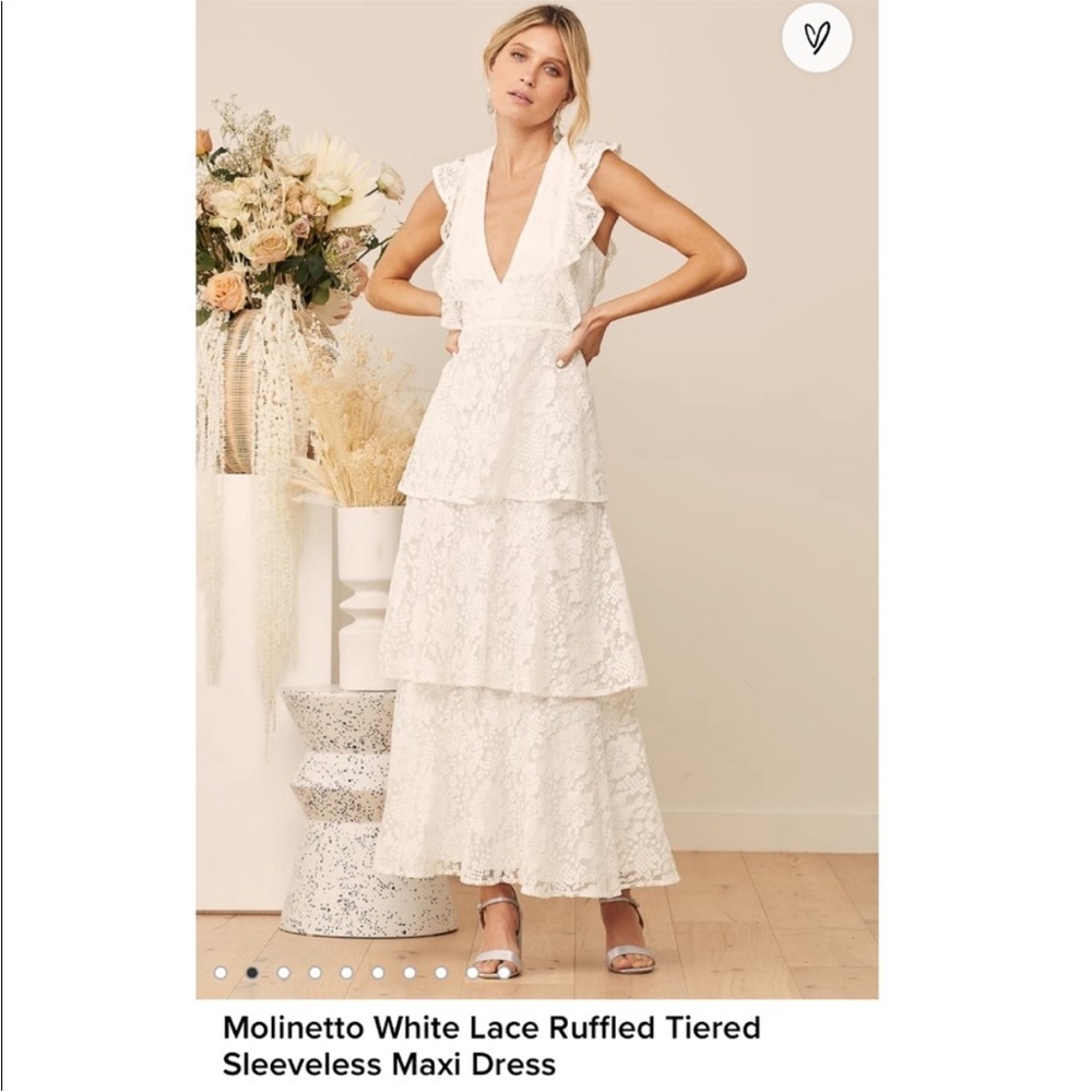 Lulu’s Molinetto White Lace Ruffled Tiered Sleeveless Maxi Dress